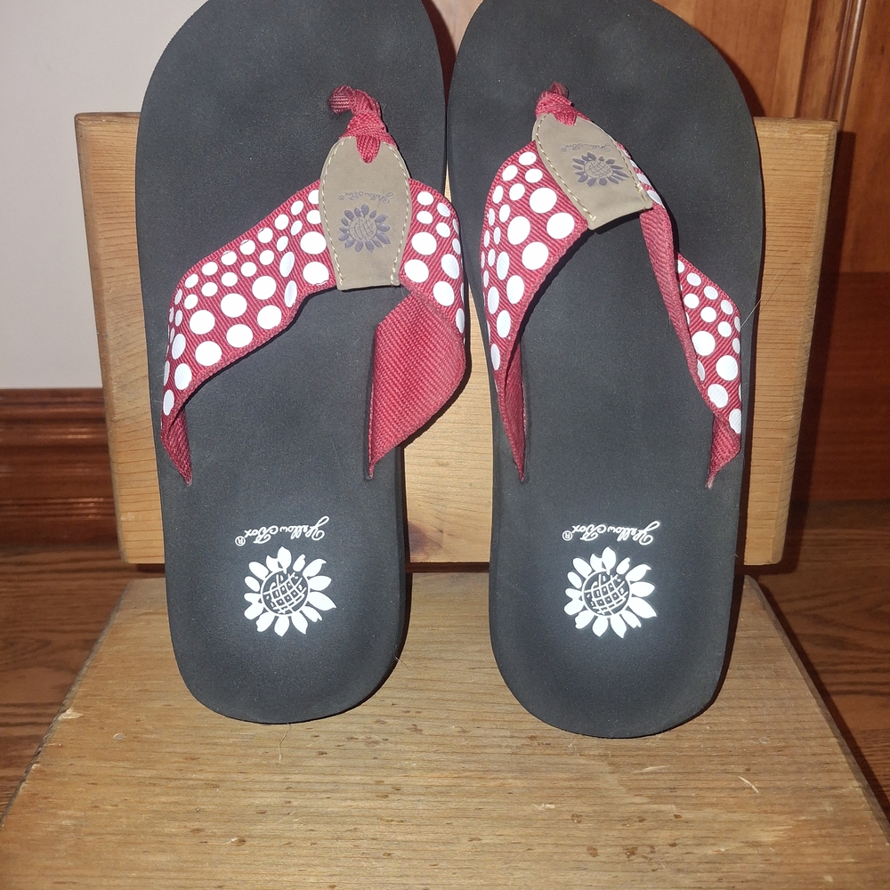 Yellow Box Red and White Polka Dot Sandals